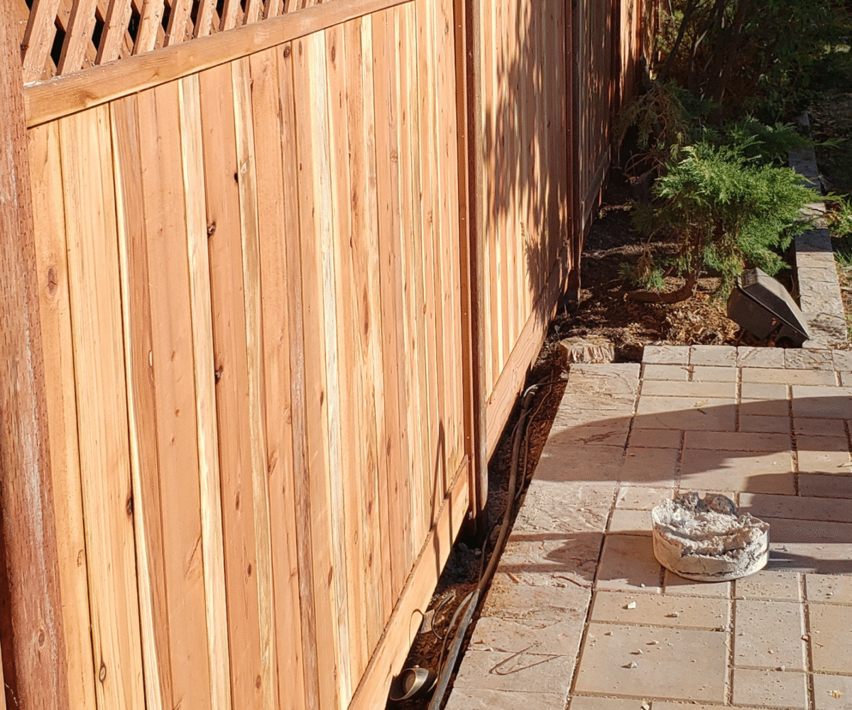 Before and after view of a fence replacement project in Cupertino, featuring sturdy wooden panels and upgraded gates.
