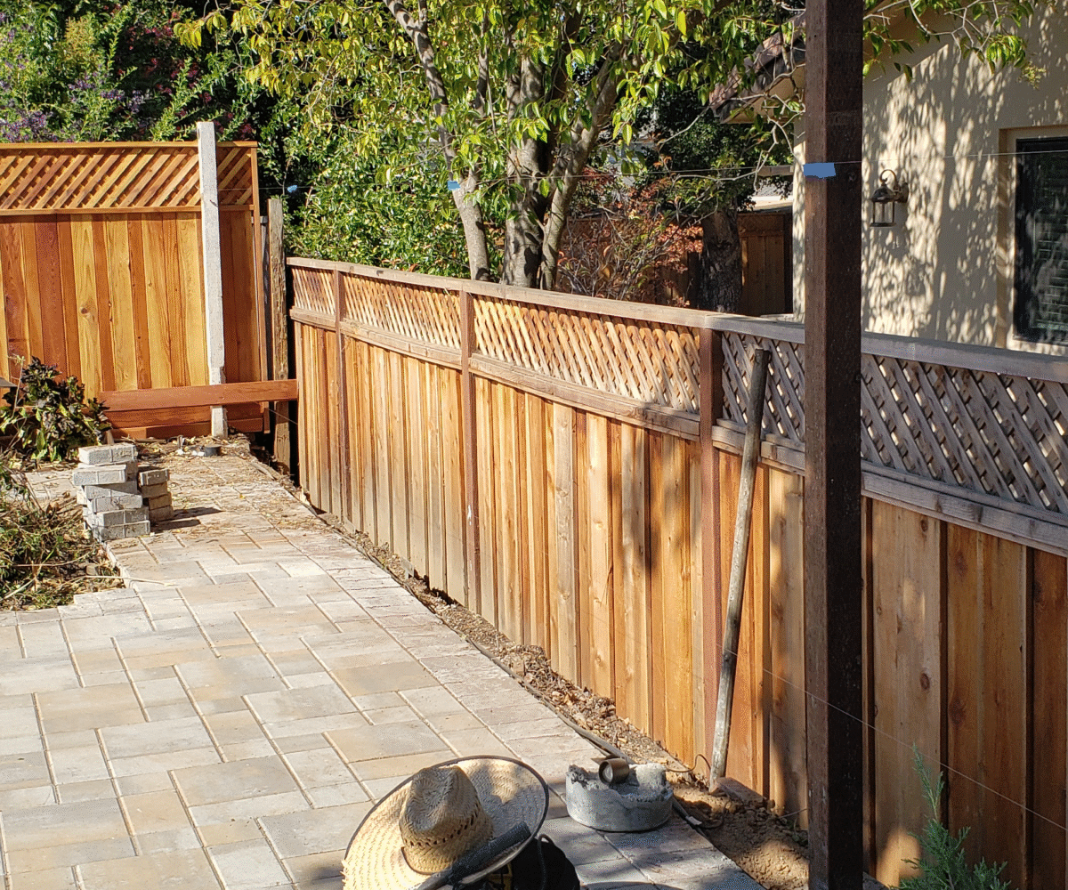 A freshly rebuilt fence section completed by a local contractor in Sunnyvale, using quality treated wood.
